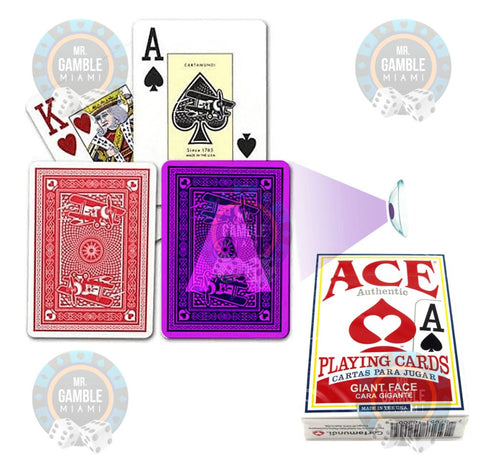 ACE GIANT FACE Marked Playing Cards for Poker Cheating Devices - Shown in a deck arrangement with specialized marking, perfect for poker and magic tricks