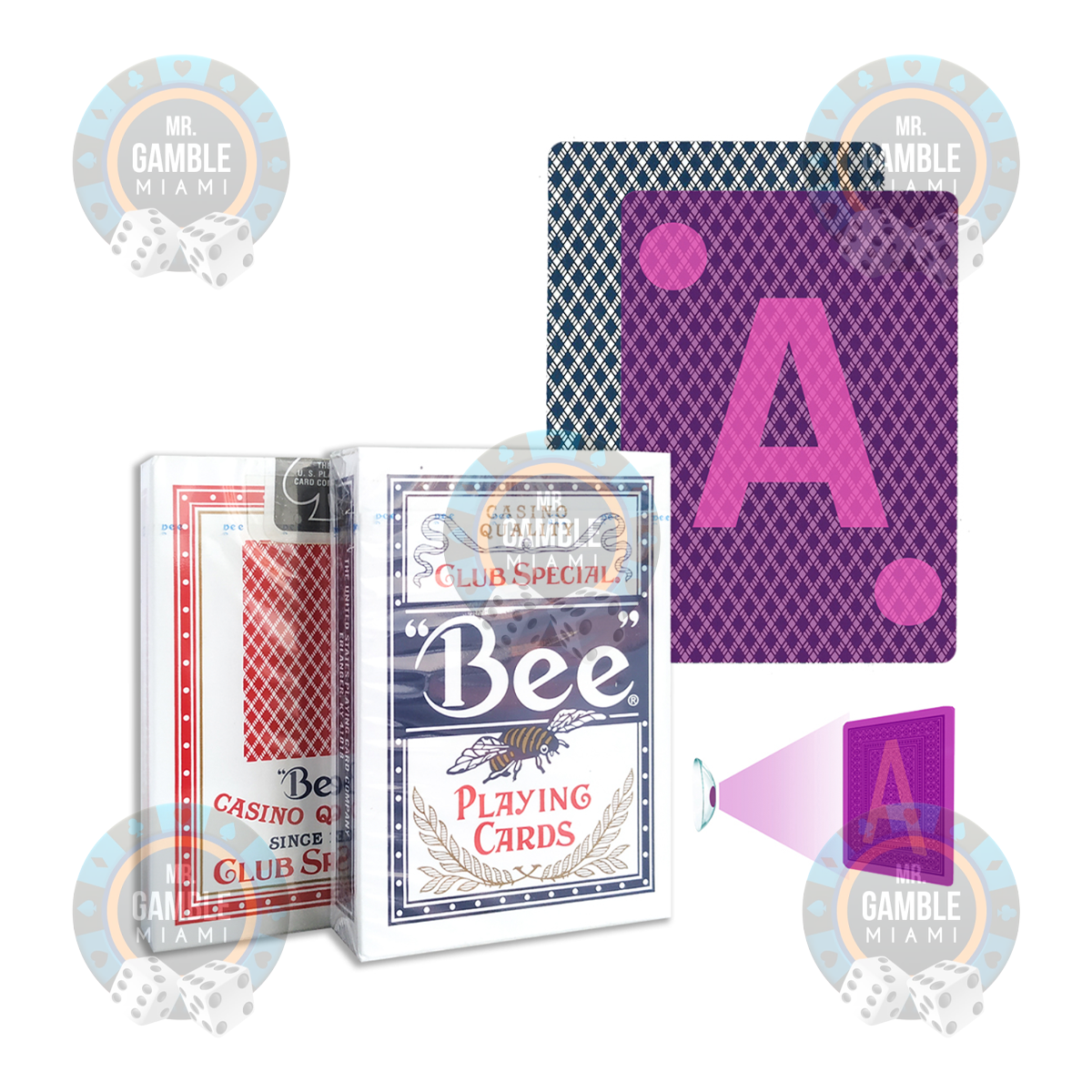 Bee Standard UV Marked Cards with intricate, invisible markings visible under UV light, ideal for enhancing gameplay and magic tricks.