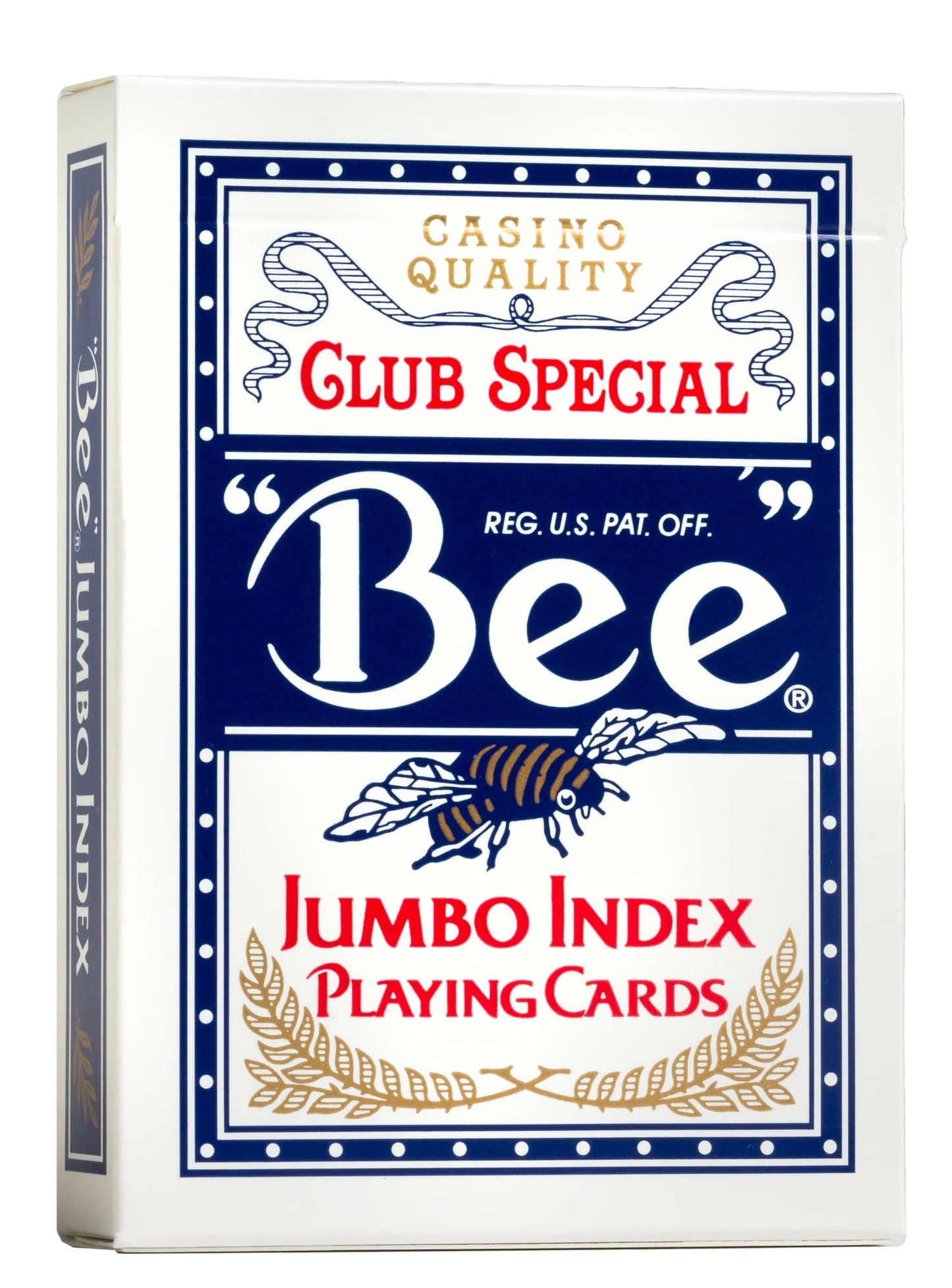 Barcode Marked Cards - Blue BEE JUMBO. These cards have invisible barcodes for poker analyzers, distinct from UV-luminous marks. They suit various poker games like Texas Hold'em and OMAHA. Bee playing cards are high-quality and durable. To use them, you need a poker scanner camera and analyzer. MrGamblemiami.com offers premium Bee marked barcode decks, including US BEE regular and Jumbo index BEE cards